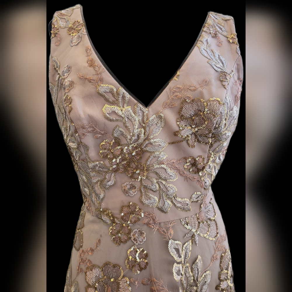 Oleg Cassini Metallic Floral Maxi Dress